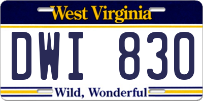 WV license plate DWI830