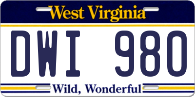 WV license plate DWI980