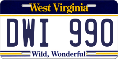 WV license plate DWI990