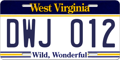 WV license plate DWJ012