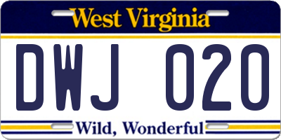 WV license plate DWJ020