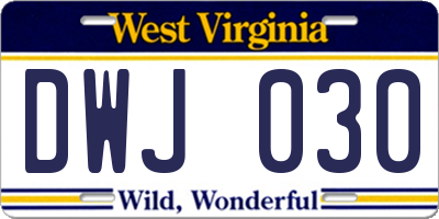 WV license plate DWJ030