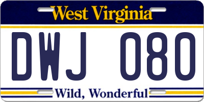 WV license plate DWJ080
