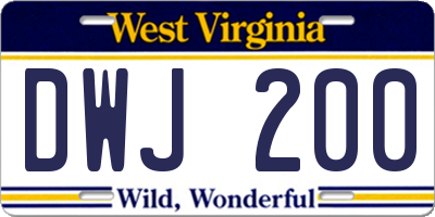 WV license plate DWJ200