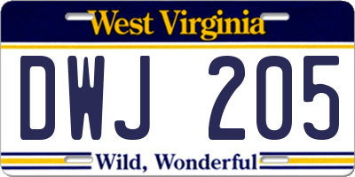 WV license plate DWJ205