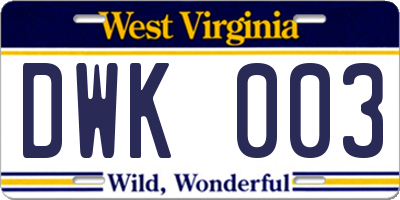WV license plate DWK003
