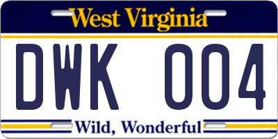 WV license plate DWK004