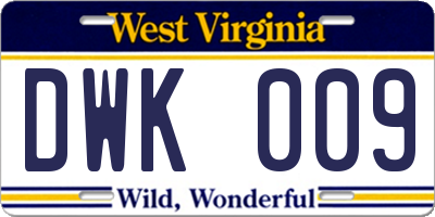 WV license plate DWK009