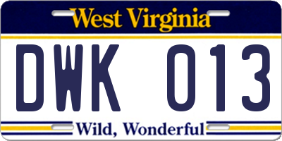 WV license plate DWK013