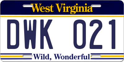 WV license plate DWK021