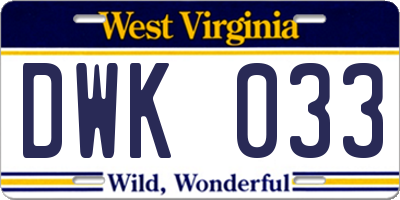 WV license plate DWK033