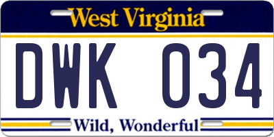 WV license plate DWK034
