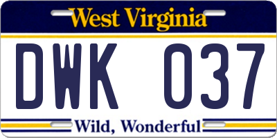WV license plate DWK037