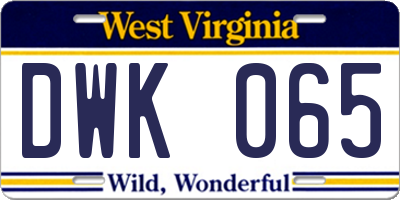 WV license plate DWK065