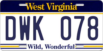 WV license plate DWK078