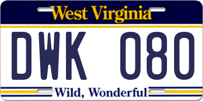 WV license plate DWK080