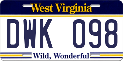 WV license plate DWK098