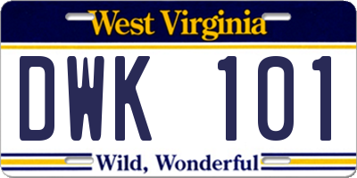 WV license plate DWK101