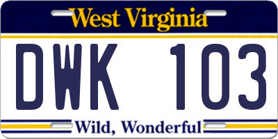 WV license plate DWK103