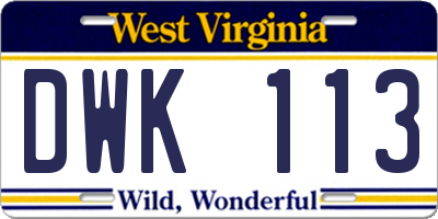 WV license plate DWK113