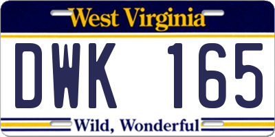 WV license plate DWK165