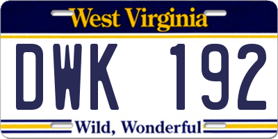 WV license plate DWK192
