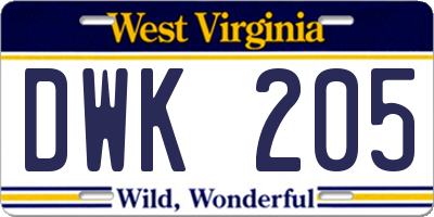 WV license plate DWK205