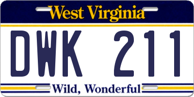 WV license plate DWK211
