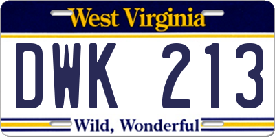 WV license plate DWK213