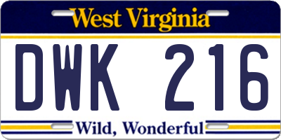 WV license plate DWK216
