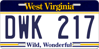 WV license plate DWK217