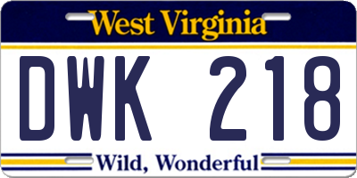 WV license plate DWK218