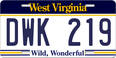 WV license plate DWK219