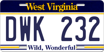 WV license plate DWK232