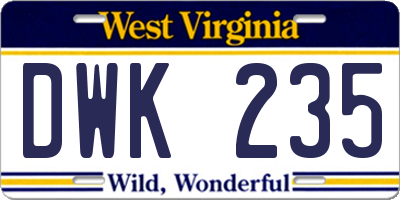 WV license plate DWK235