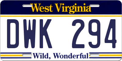 WV license plate DWK294