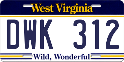 WV license plate DWK312
