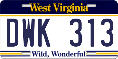 WV license plate DWK313