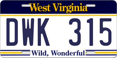 WV license plate DWK315