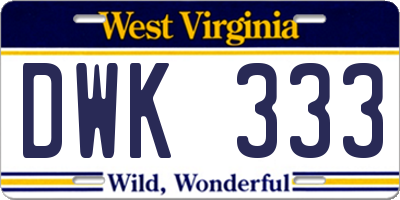 WV license plate DWK333