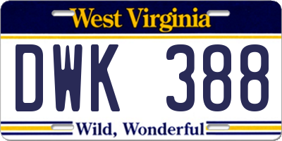 WV license plate DWK388