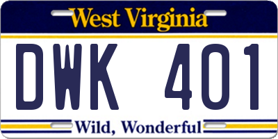 WV license plate DWK401
