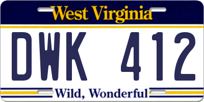 WV license plate DWK412