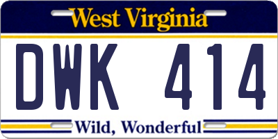 WV license plate DWK414