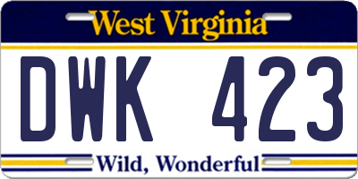 WV license plate DWK423