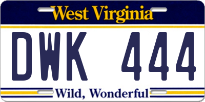 WV license plate DWK444