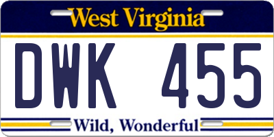 WV license plate DWK455