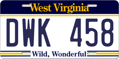 WV license plate DWK458