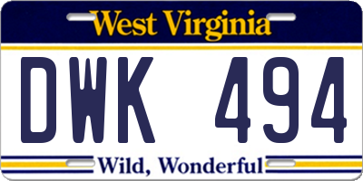 WV license plate DWK494