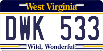 WV license plate DWK533